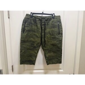 Free Planet Camo Jogger Shorts Olive Green Paneled Raw Hem XL